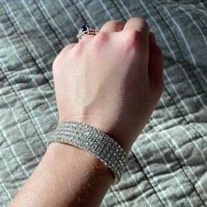 Boutique 5 Row Austrian Crystal Cuff Bangle Silver Open End Bridal Bracelet